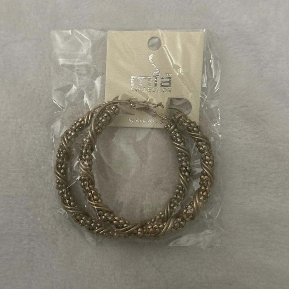 MIA Collection Textured Twisted Gold Metal Hoop Earrings- Bold Statement Hoops